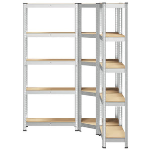 vidaXL 3 Piece 5-Layer Shelves Set Silver Steel&Engineered Wood