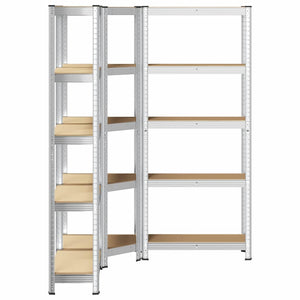 vidaXL 3 Piece 5-Layer Shelves Set Silver Steel&Engineered Wood