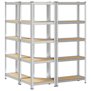 vidaXL 3 Piece 5-Layer Shelves Set Silver Steel&Engineered Wood