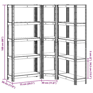 vidaXL 3 Piece 5-Layer Shelves Set Silver Steel&Engineered Wood