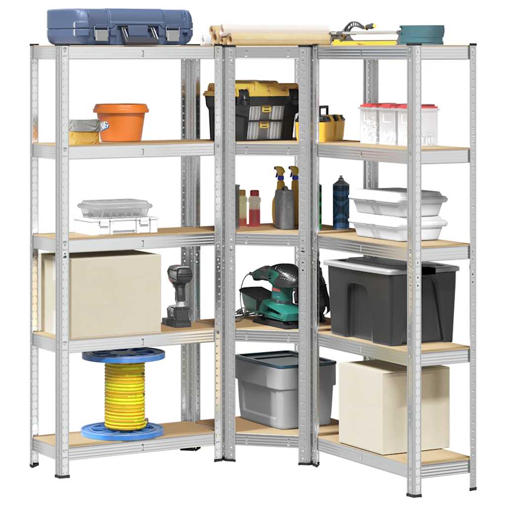 vidaXL 3 Piece 5-Layer Shelves Set Silver Steel&Engineered Wood