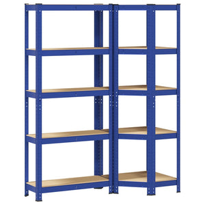 vidaXL 2 Piece 5-Layer Shelves Set Blue Steel&Engineered Wood