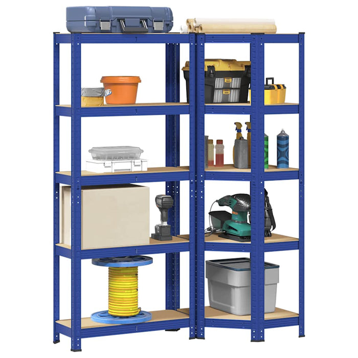 vidaXL 2 Piece 5-Layer Shelves Set Blue Steel&Engineered Wood