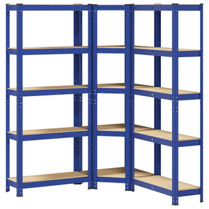 vidaXL 3 Piece 5-Layer Shelves Set Blue Steel&Engineered Wood