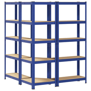 vidaXL 3 Piece 5-Layer Shelves Set Blue Steel&Engineered Wood