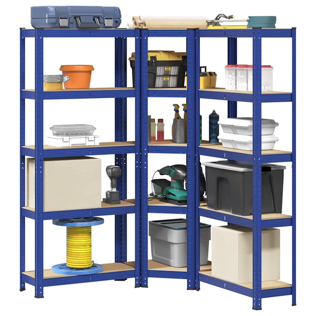 vidaXL 3 Piece 5-Layer Shelves Set Blue Steel&Engineered Wood