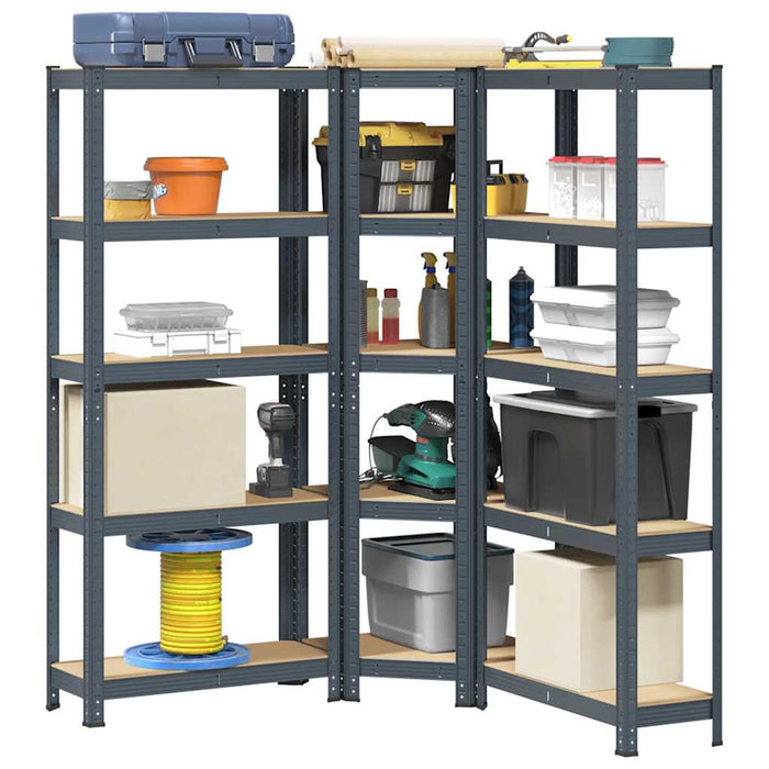 vidaXL 3 Piece 5-Layer Shelves Set Anthracite Steel&Engineered Wood