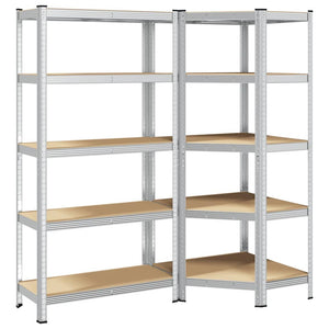 vidaXL 2 Piece 5-Layer Shelves Set Silver Steel&Engineered Wood