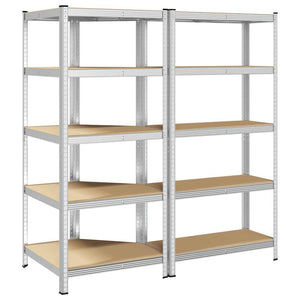 vidaXL 2 Piece 5-Layer Shelves Set Silver Steel&Engineered Wood