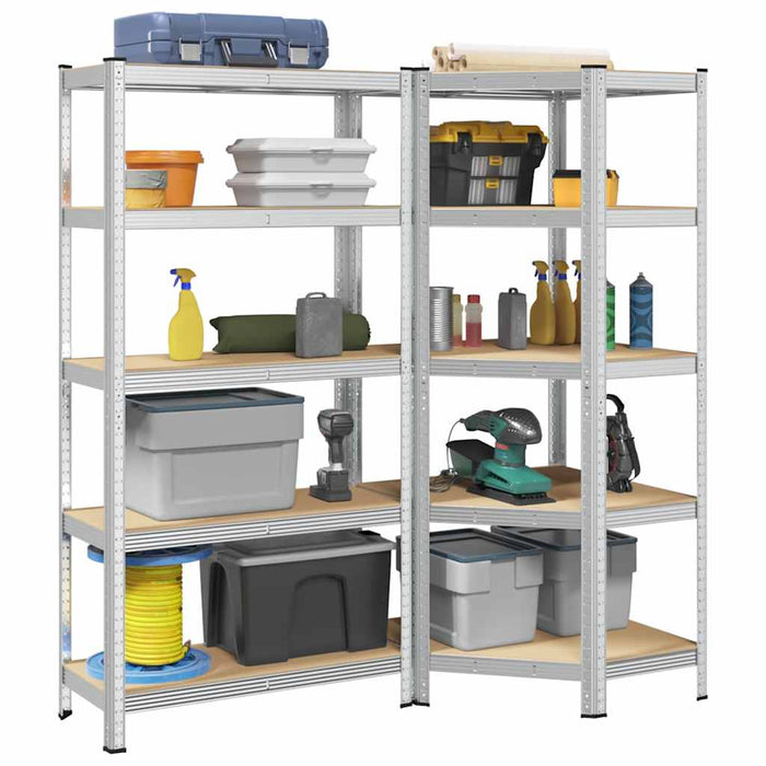 vidaXL 2 Piece 5-Layer Shelves Set Silver Steel&Engineered Wood