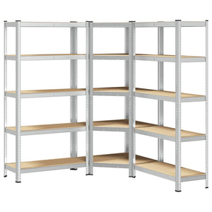 vidaXL 3 Piece 5-Layer Shelves Set Silver Steel&Engineered Wood