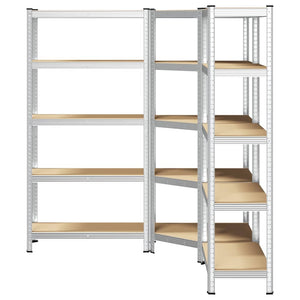 vidaXL 3 Piece 5-Layer Shelves Set Silver Steel&Engineered Wood