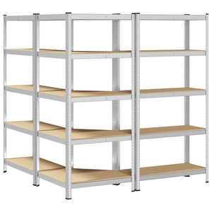 vidaXL 3 Piece 5-Layer Shelves Set Silver Steel&Engineered Wood