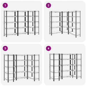 vidaXL 3 Piece 5-Layer Shelves Set Silver Steel&Engineered Wood