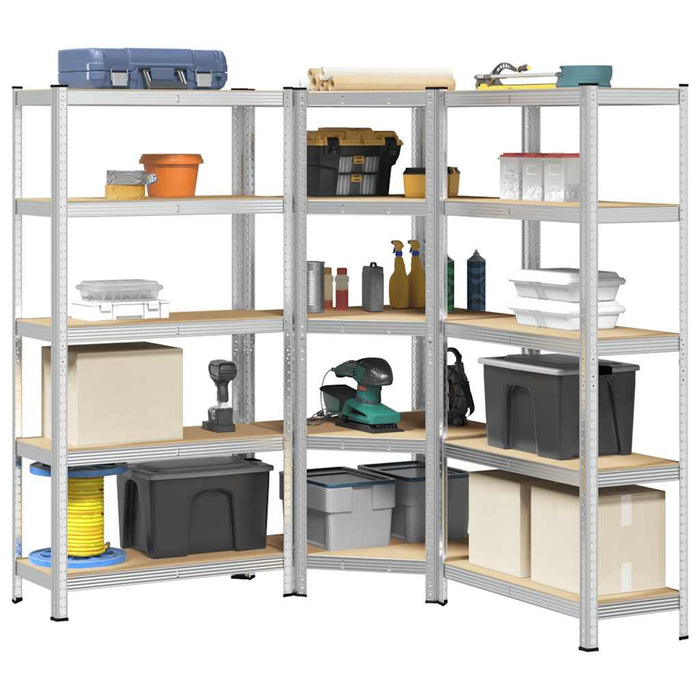 vidaXL 3 Piece 5-Layer Shelves Set Silver Steel&Engineered Wood