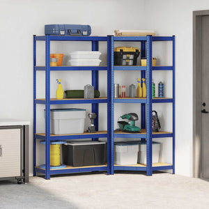 vidaXL 2 Piece 5-Layer Shelves Set Blue Steel&Engineered Wood