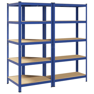 vidaXL 2 Piece 5-Layer Shelves Set Blue Steel&Engineered Wood