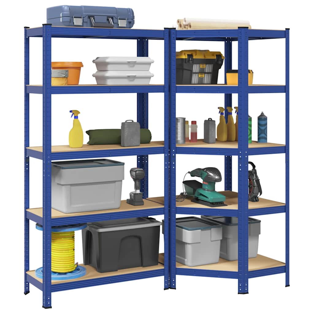 vidaXL 2 Piece 5-Layer Shelves Set Blue Steel&Engineered Wood