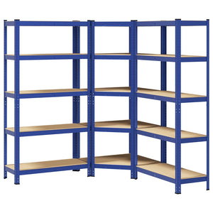 vidaXL 3 Piece 5-Layer Shelves Set Blue Steel&Engineered Wood