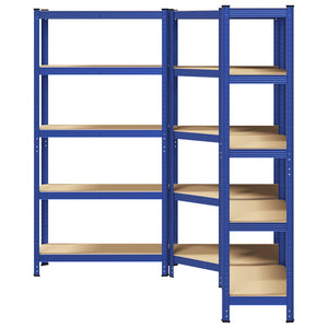 vidaXL 3 Piece 5-Layer Shelves Set Blue Steel&Engineered Wood