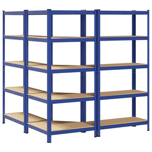 vidaXL 3 Piece 5-Layer Shelves Set Blue Steel&Engineered Wood