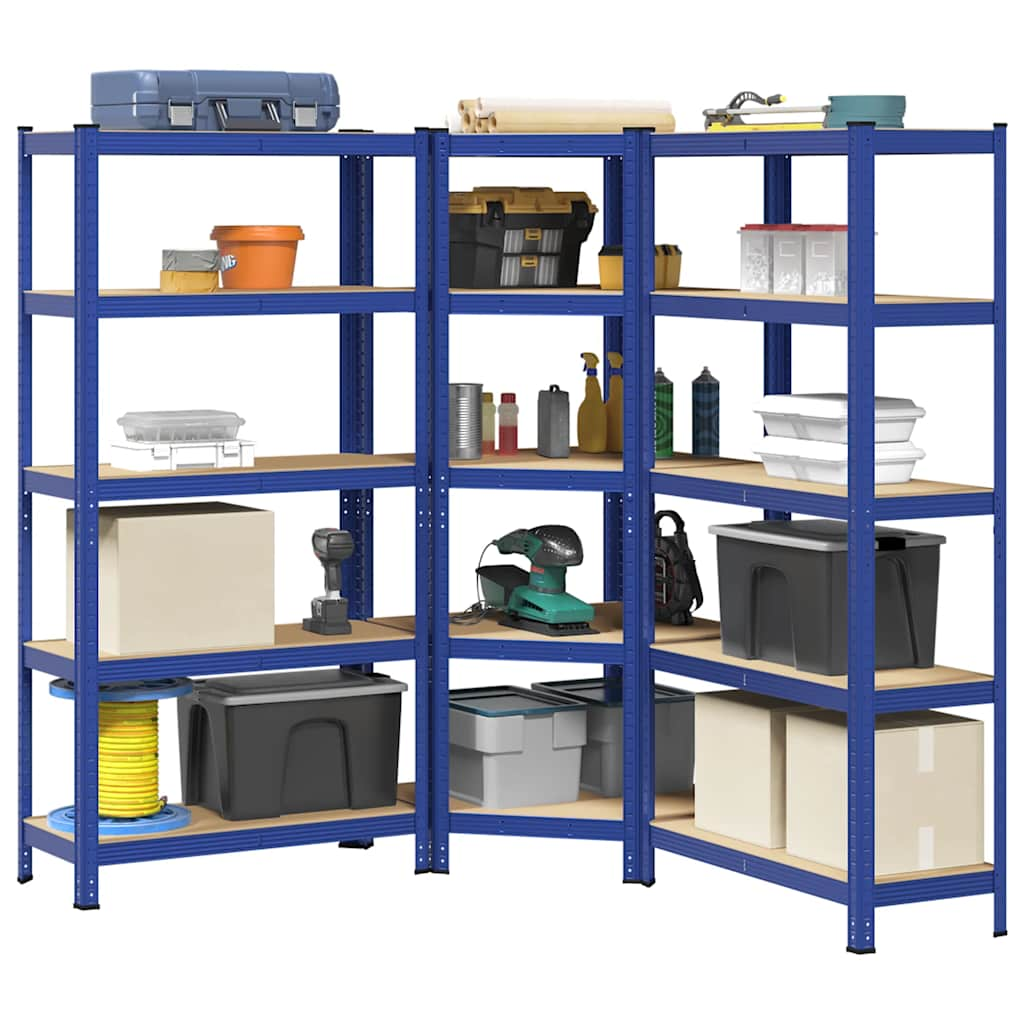 vidaXL 3 Piece 5-Layer Shelves Set Blue Steel&Engineered Wood