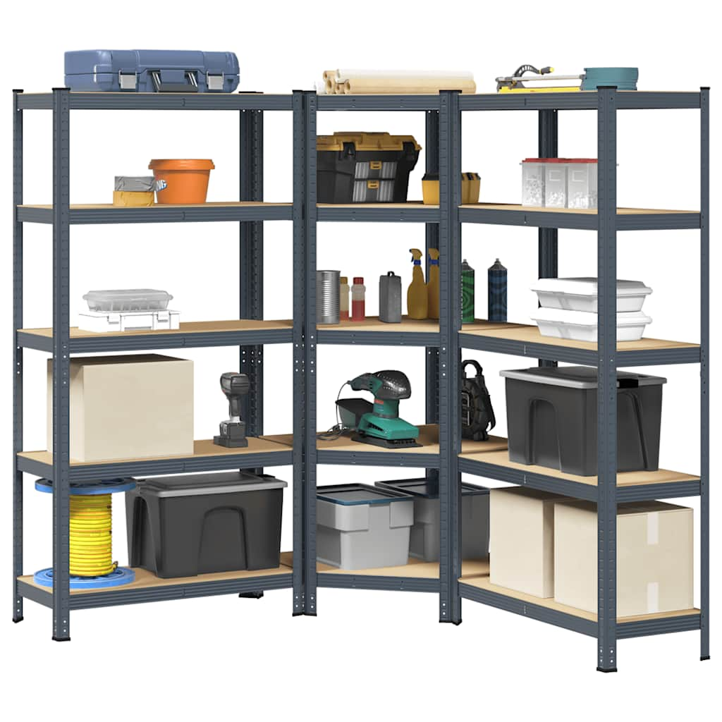 vidaXL 3 Piece 5-Layer Shelves Set Anthracite Steel&Engineered Wood