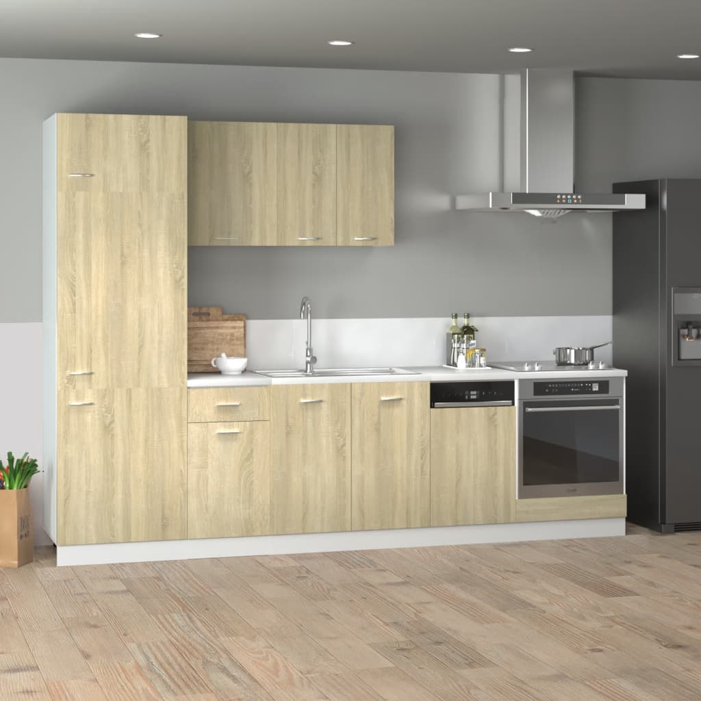 vidaXL 7 Piece Kitchen Cabinet Set Lyon  Sonoma Oak Engineered Wood