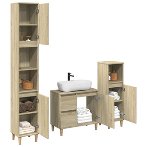 vidaXL 3 Piece Bathroom Furniture Set Sonoma Oak Engineered Wood