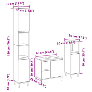 vidaXL 3 Piece Bathroom Furniture Set Sonoma Oak Engineered Wood