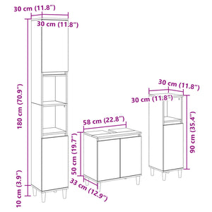 vidaXL 3 Piece Bathroom Furniture Set Sonoma Oak Engineered Wood