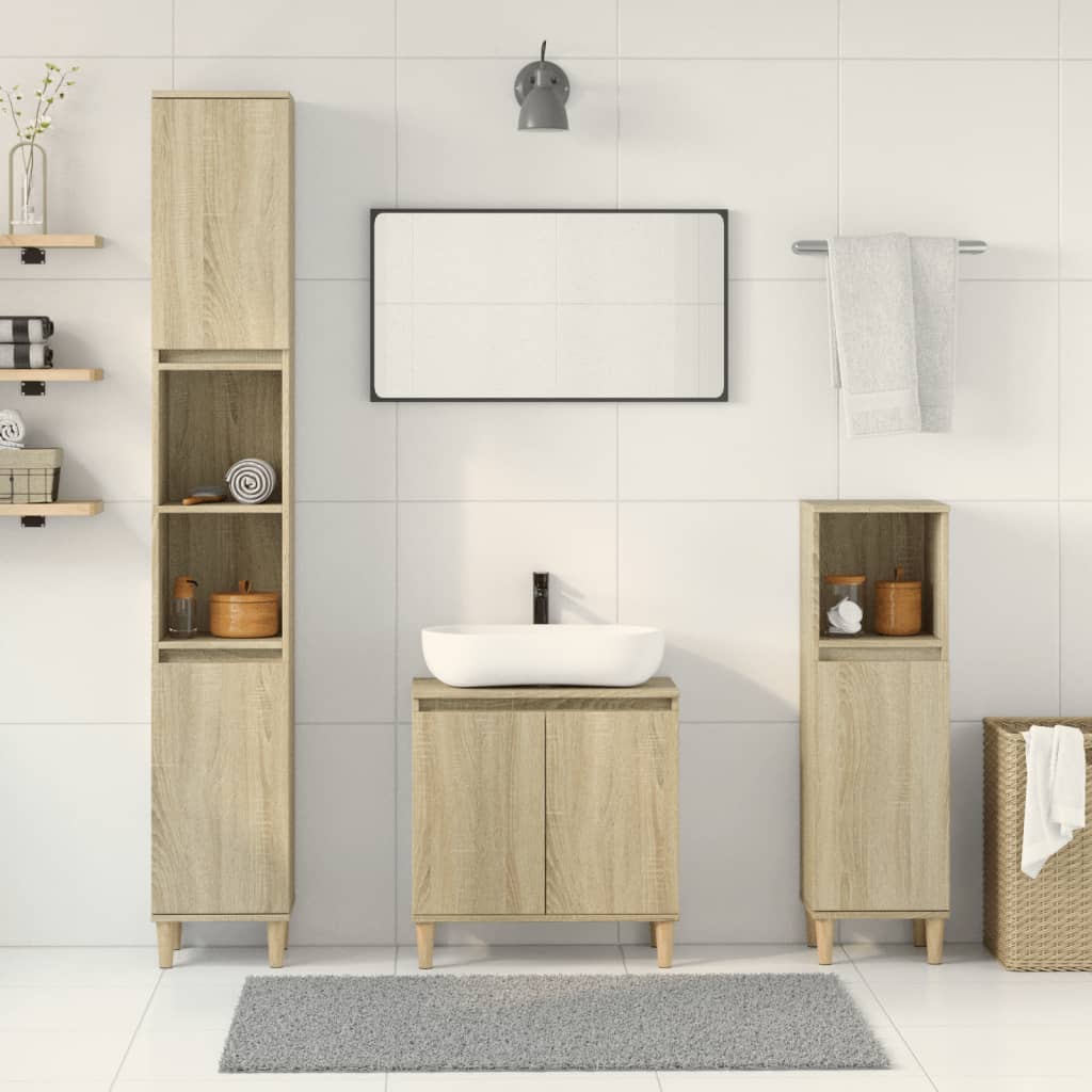 vidaXL 3 Piece Bathroom Furniture Set Sonoma Oak Engineered Wood