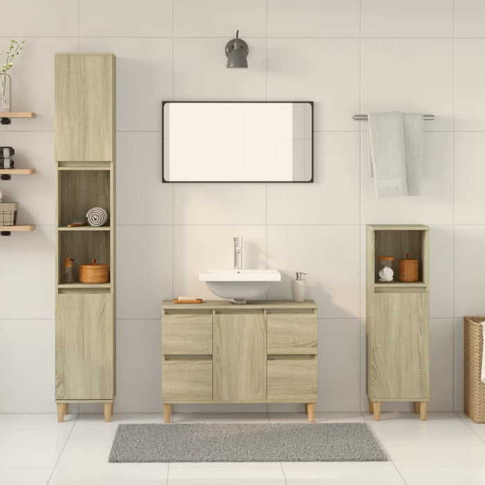 vidaXL 3 Piece Bathroom Furniture Set Sonoma Oak Engineered Wood