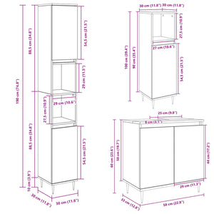 vidaXL 3 Piece Bathroom Furniture Set Sonoma Oak Engineered Wood