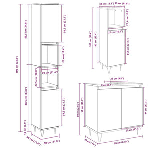 vidaXL 3 Piece Bathroom Furniture Set Sonoma Oak Engineered Wood