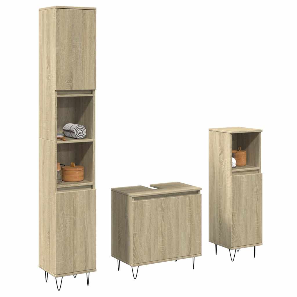 vidaXL 3 Piece Bathroom Furniture Set Sonoma Oak Engineered Wood