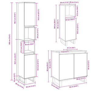 vidaXL 3 Piece Bathroom Furniture Set Sonoma Oak Engineered Wood