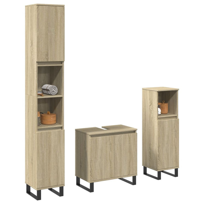 vidaXL 3 Piece Bathroom Furniture Set Sonoma Oak Engineered Wood