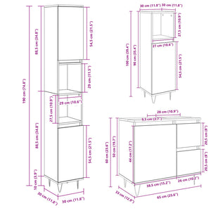 vidaXL 3 Piece Bathroom Furniture Set Sonoma Oak Engineered Wood