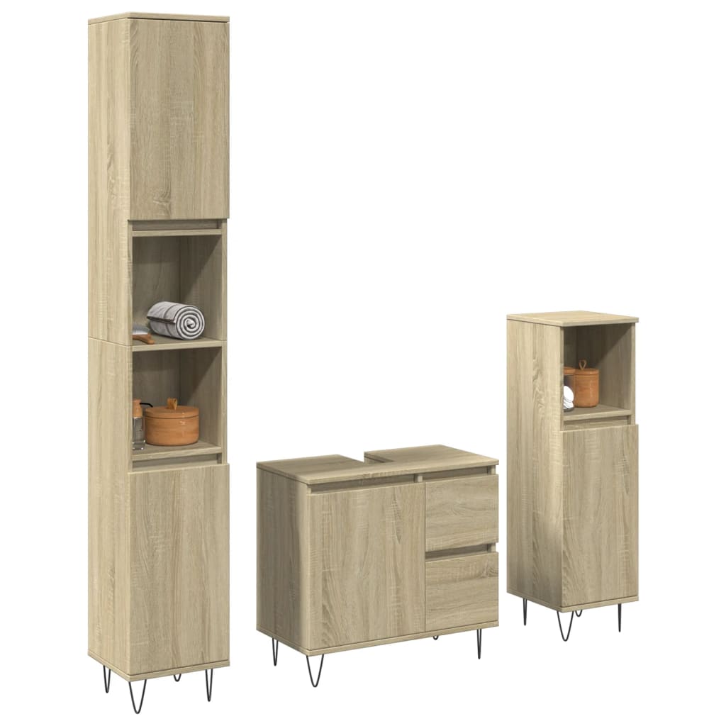 vidaXL 3 Piece Bathroom Furniture Set Sonoma Oak Engineered Wood