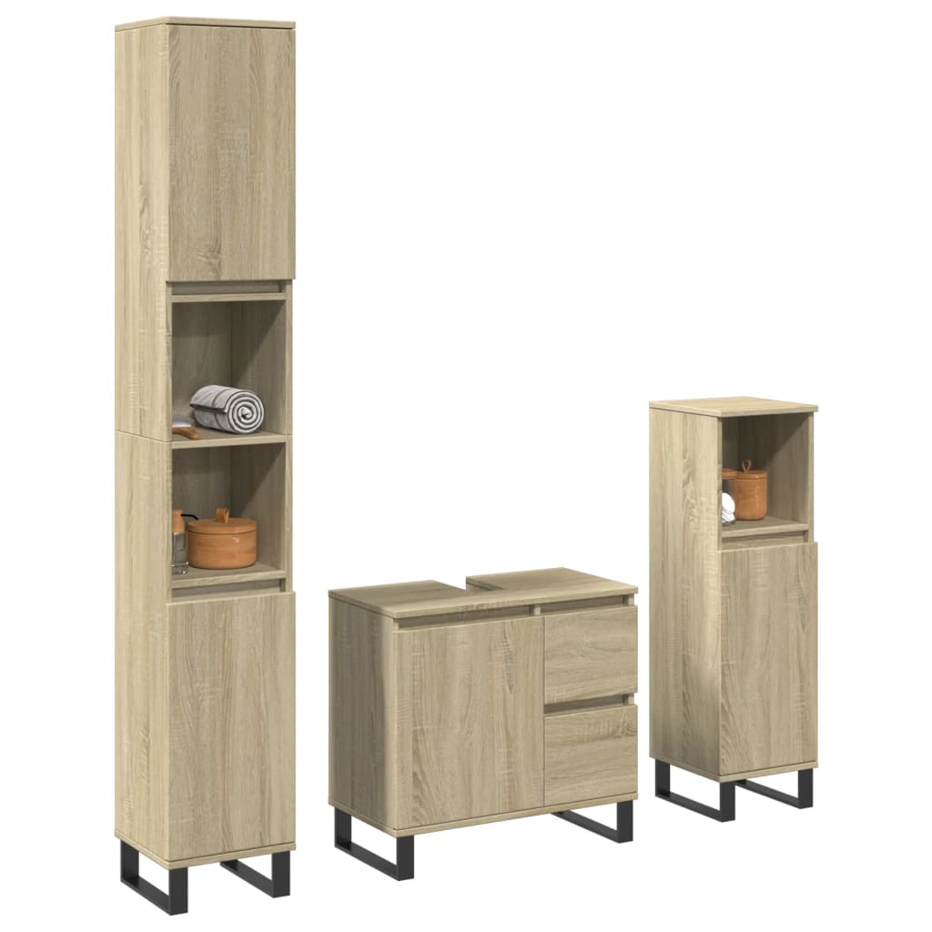 vidaXL 3 Piece Bathroom Furniture Set Sonoma Oak Engineered Wood