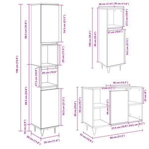 vidaXL 3 Piece Bathroom Furniture Set Sonoma Oak Engineered Wood