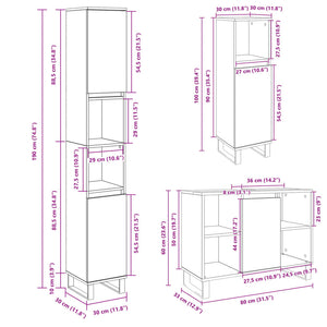 vidaXL 3 Piece Bathroom Furniture Set Sonoma Oak Engineered Wood