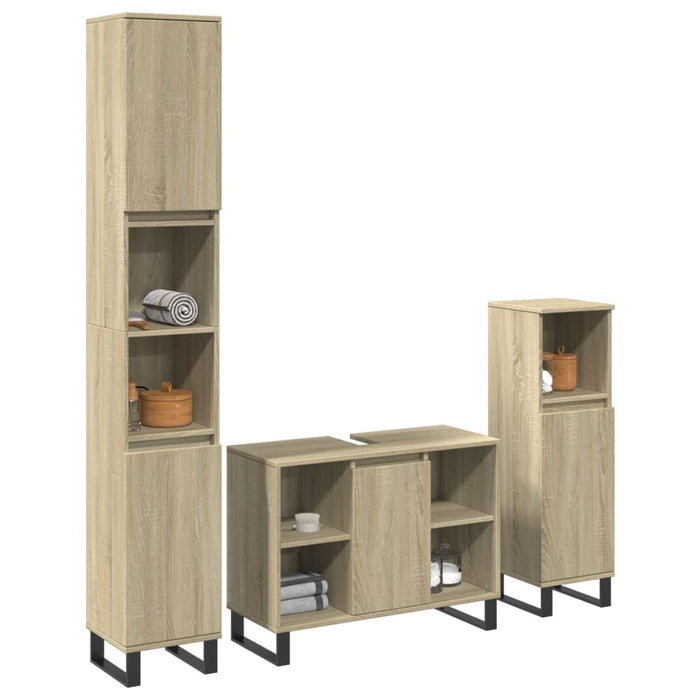 vidaXL 3 Piece Bathroom Furniture Set Sonoma Oak Engineered Wood