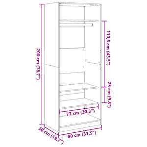 vidaXL Wardrobe Black 80x50x200 cm Engineered Wood