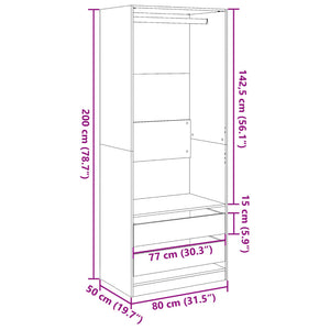 vidaXL Wardrobe Black 80x50x200 cm Engineered Wood