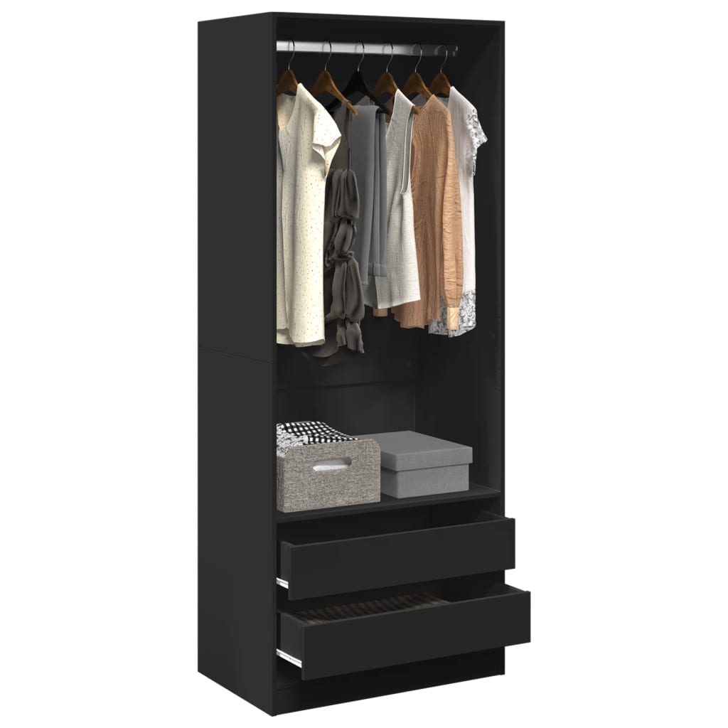 vidaXL Wardrobe Black 80x50x200 cm Engineered Wood