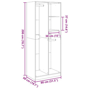 vidaXL Wardrobe Black 80x50x200 cm Engineered Wood