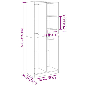 vidaXL Wardrobe Sonoma Oak 80x50x200 cm Engineered Wood