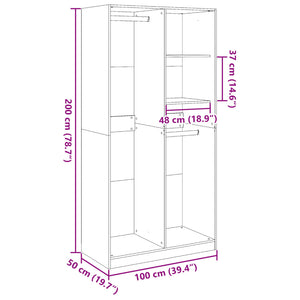 vidaXL Wardrobe Black 100x50x200 cm Engineered Wood